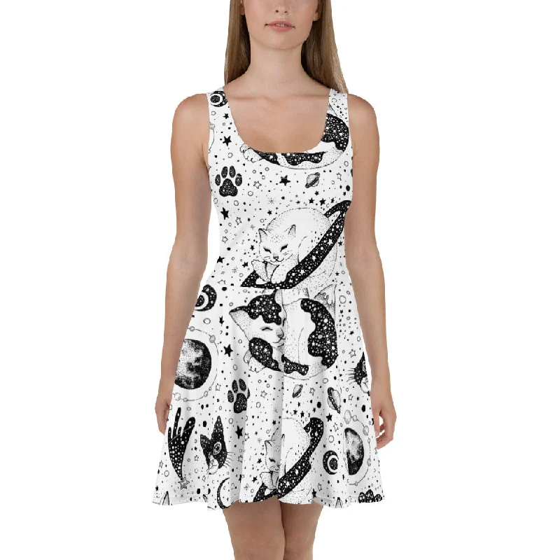 Purrfectly Stellar Cute Cat Lovers Space Cats Skater Dress, lioness-love
