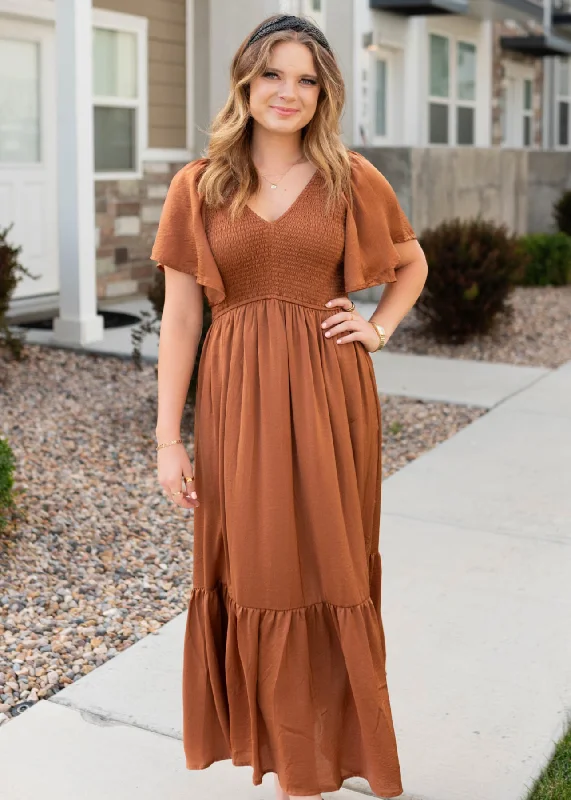 Raelyn Sepia Satin Dress