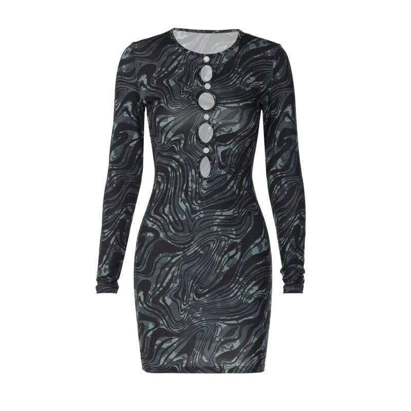 Ripple contrast long sleeve hollow out crewneck cut out mini dress Fashionable Mini Dress with Frills Ripple contrast long sleeve hollow out crewneck cut out mini dress Fashionable Mini Dress with Frills