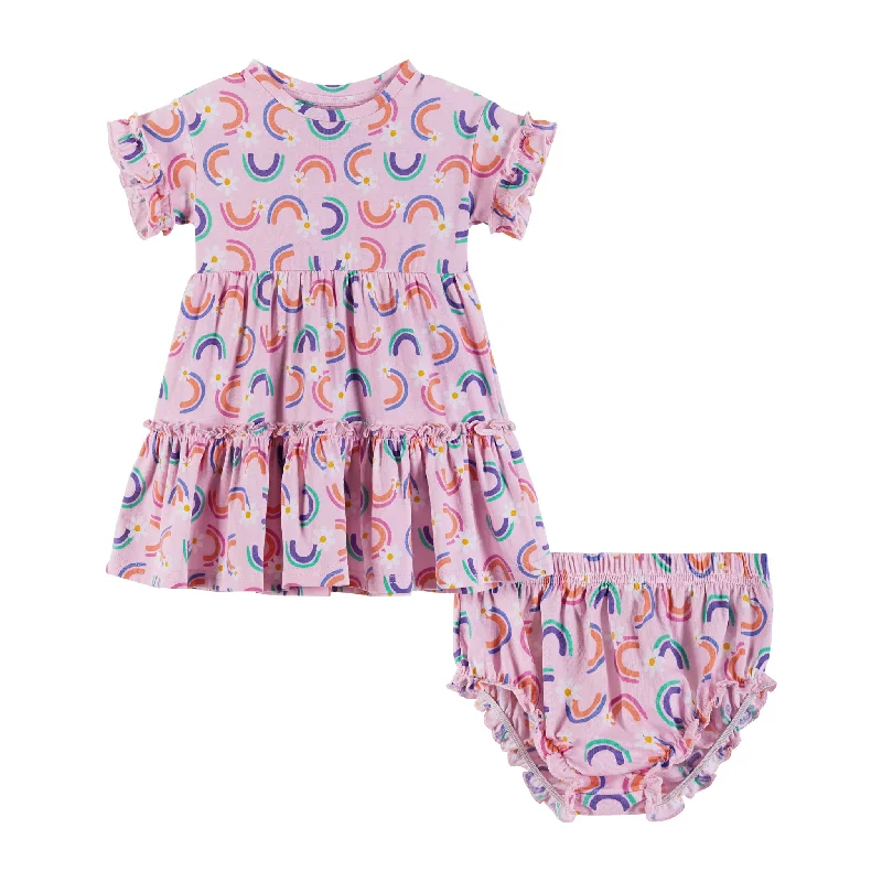 Baby Rainbow & Daisy Print Dress | Pink