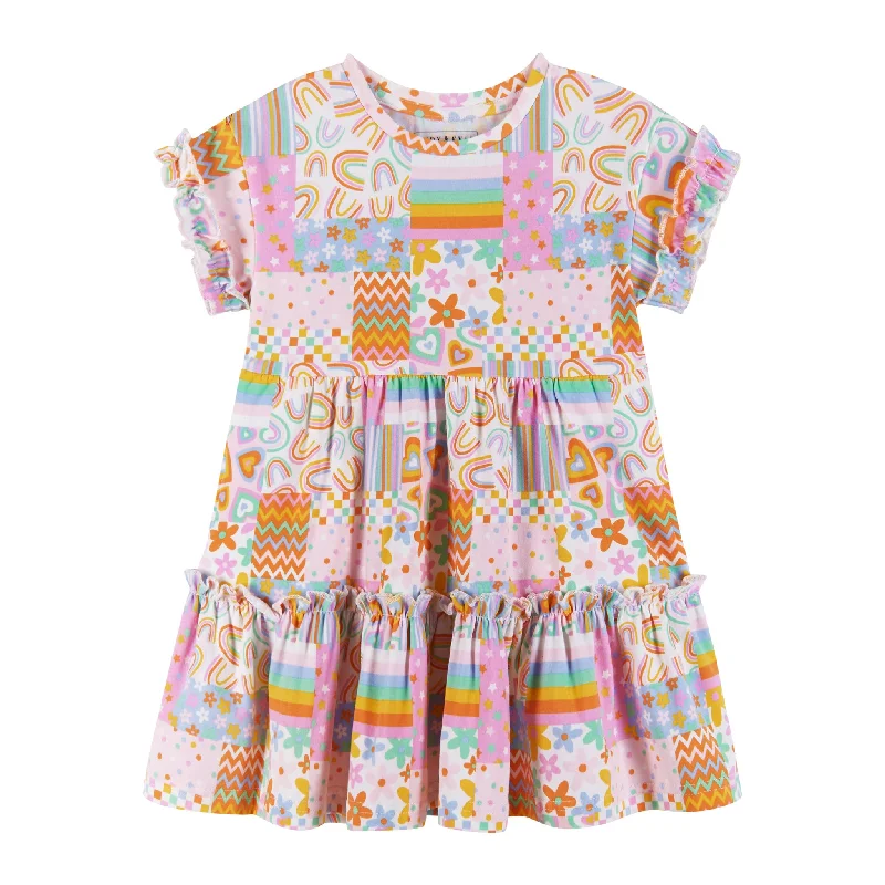 Kids Multi-Pattern Tile Print Dress