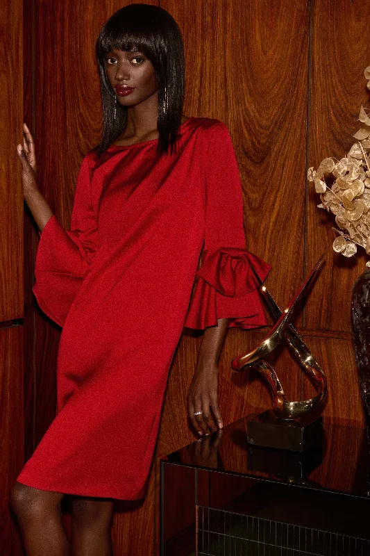 Satin Riffle Sleeve Straight Dress