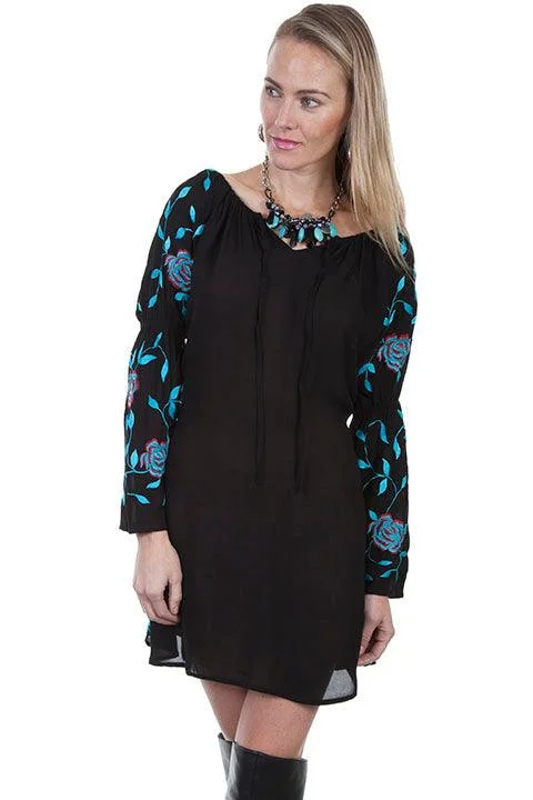 Scully BLACK L/S EMBROIDERED DRESS