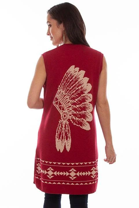 Scully RED-TAUPE INDIAN HEADDRESS SWEATER DUSTER