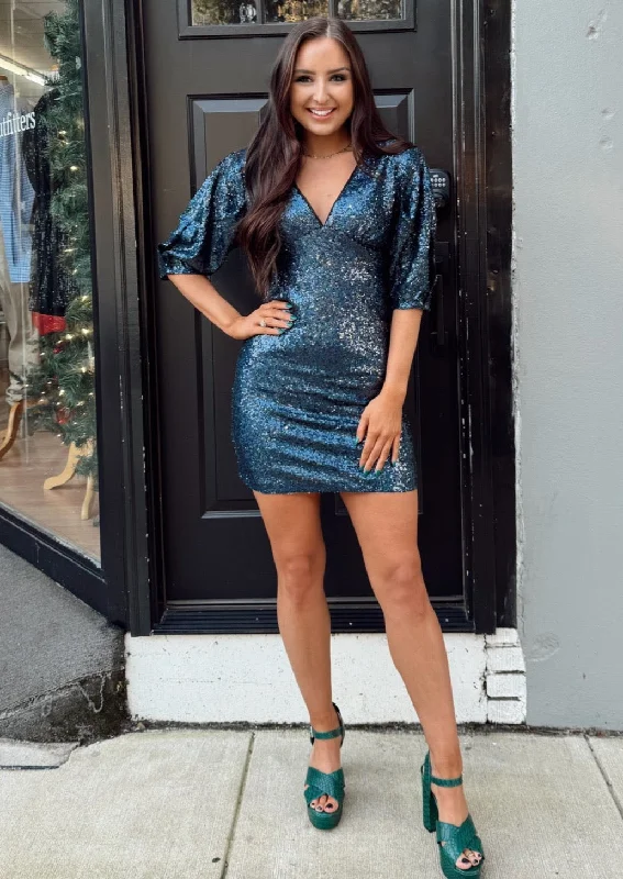Sequin Puff Sleeve Dress by Molly Bracken