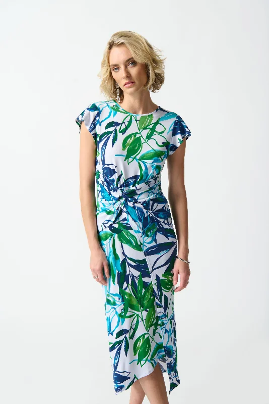 Silky Knit Tropical Print Sheath Dress