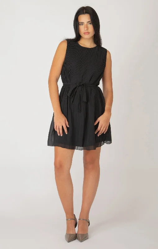 Tie Front Pleated Mini Dress (Dex) Cozy Cotton Mini Dress