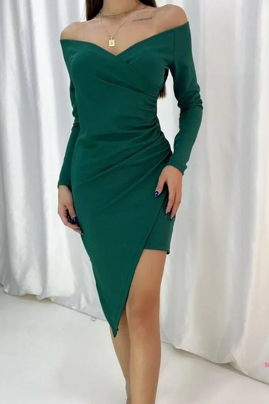 Asymmetric Cut Skirt Off-Shoulder Mini Dress - Green Elegant Off-Shoulder Dress Mini Asymmetric Cut Skirt Off-Shoulder Mini Dress - Green Elegant Off-Shoulder Dress Mini