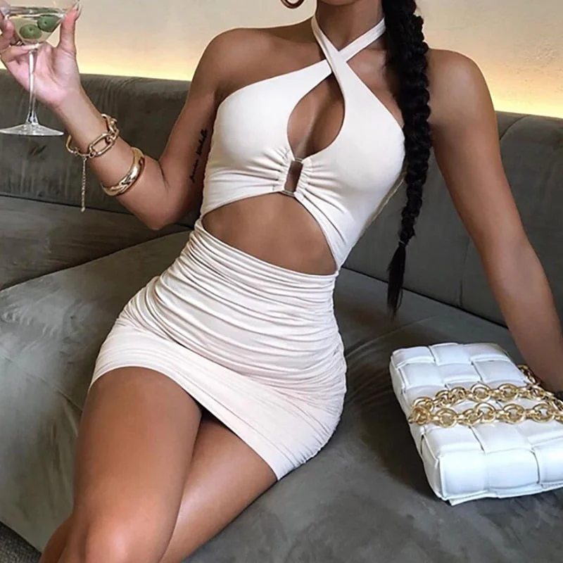 Amy Fashion - Hot Girl Party Sleeveless Hollow Out Bodycon Mini Dress Trendy Wraparound Mini Dress Amy Fashion - Hot Girl Party Sleeveless Hollow Out Bodycon Mini Dress Trendy Wraparound Mini Dress