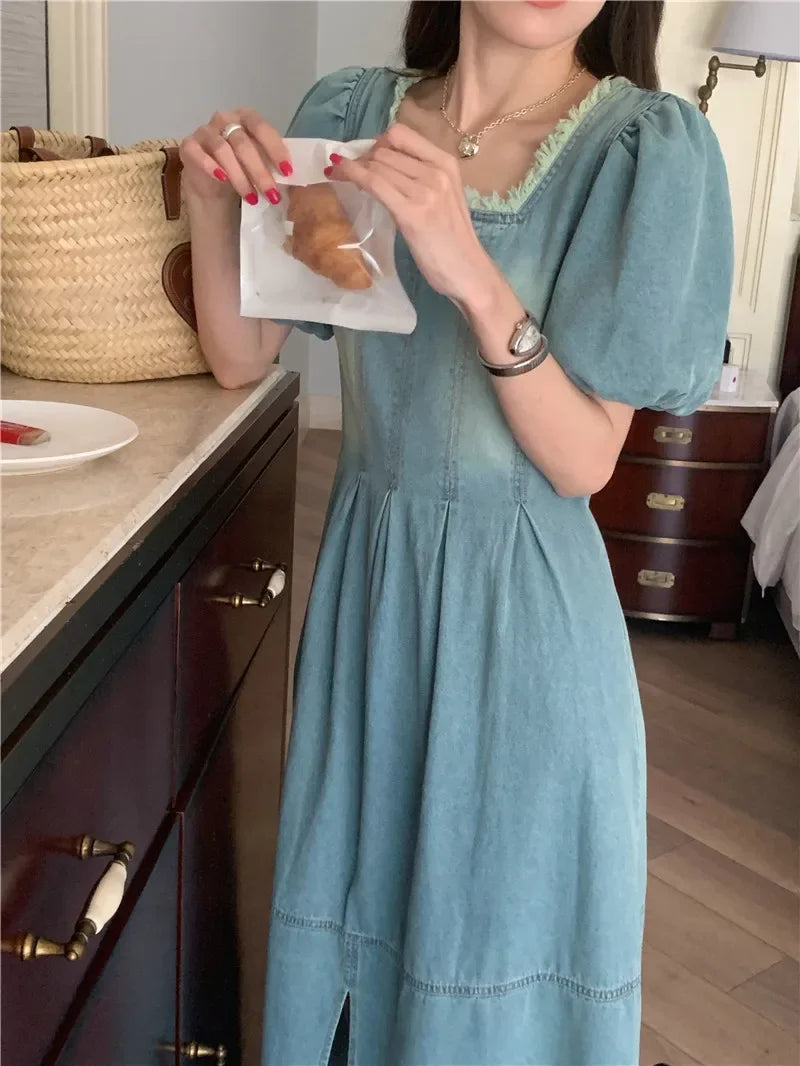 Women's Retro Blue Long Dress