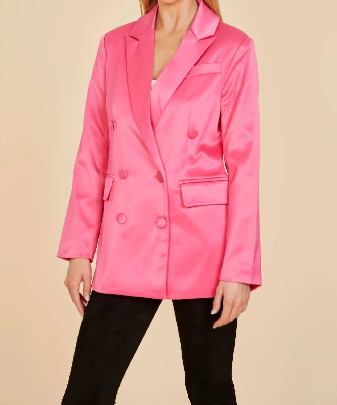 Double Breasted Satin Jacket In Pink