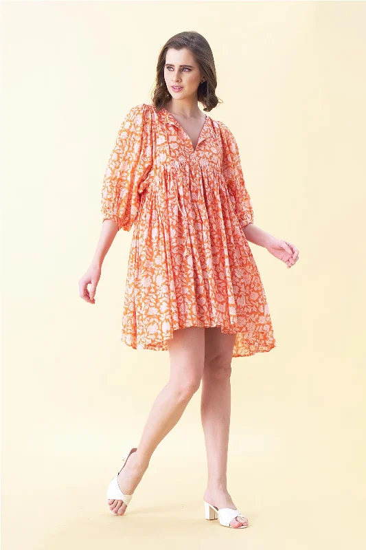 Ava Printed Mini Dress - Orange