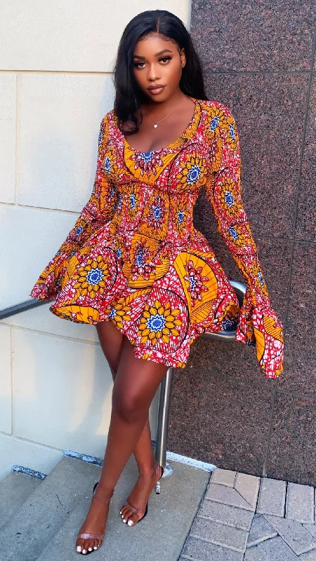 YaaYaa African Print Mini Dress (Red)