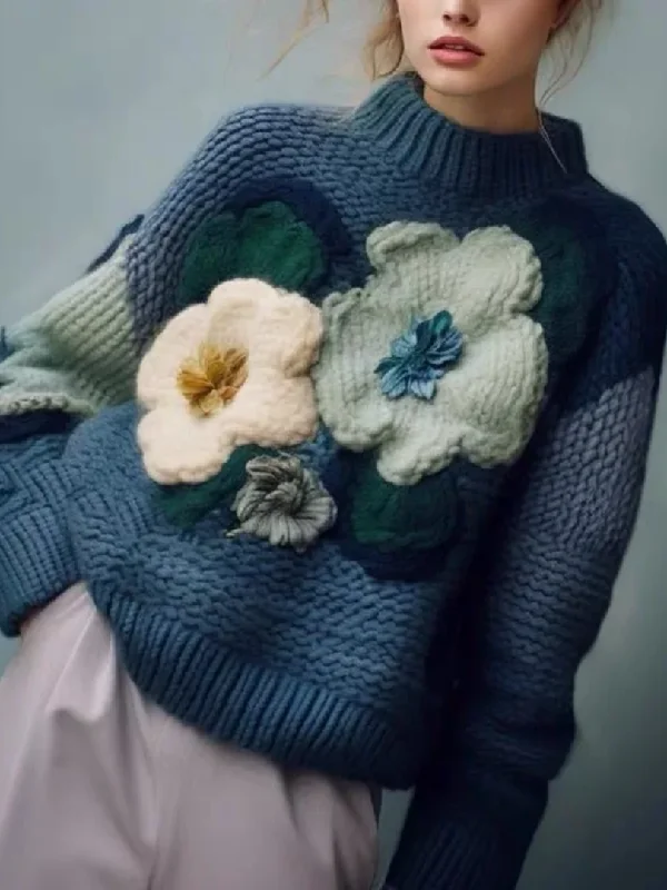 3D Flower Knitted Sweaters Elegant And Advanced Loose Winter Sweaters Jersey Fabric Tulle Fabric Batik Fabric 3D Flower Knitted Sweaters Elegant And Advanced Loose Winter Sweaters Jersey Fabric Tulle Fabric Batik Fabric