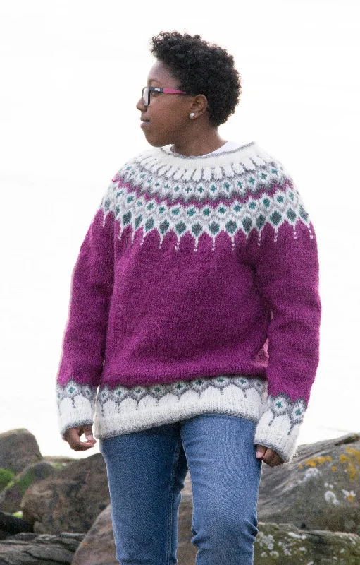 Cecilia Lettlopi Fuchsia Wool sweater - Knitting Kit Lightweight Heavyweight Midweight Cecilia Lettlopi Fuchsia Wool sweater - Knitting Kit Lightweight Heavyweight Midweight