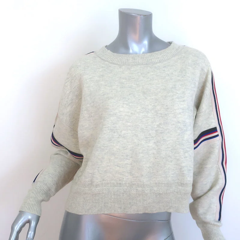Isabel Marant Etoile Kao Striped-Trim Sweater Oatmeal Cotton-Blend Size 38 Nylon Fabric Polyester Fabric Spandex Fabric Isabel Marant Etoile Kao Striped-Trim Sweater Oatmeal Cotton-Blend Size 38 Nylon Fabric Polyester Fabric Spandex Fabric