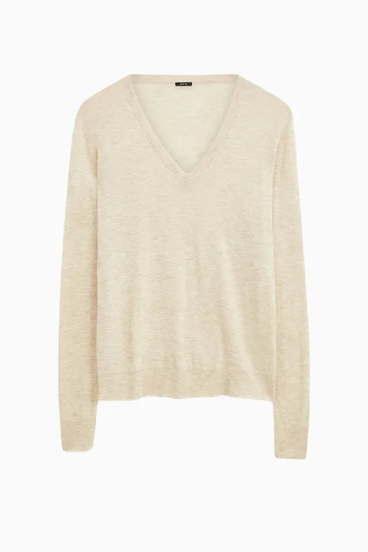 Joseph Cashair Knit V Neck Jumper - Oat Melange Notch Collar Peter Pan Collar Cowl Neck Joseph Cashair Knit V Neck Jumper - Oat Melange Notch Collar Peter Pan Collar Cowl Neck