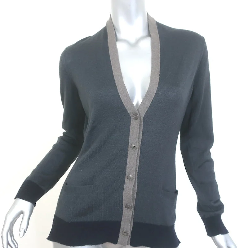 Loro Piana Colorblock Cardigan Dark Gray Cashmere-Silk Size 40 V-Neck Sweater Solid Print Embellished Loro Piana Colorblock Cardigan Dark Gray Cashmere-Silk Size 40 V-Neck Sweater Solid Print Embellished