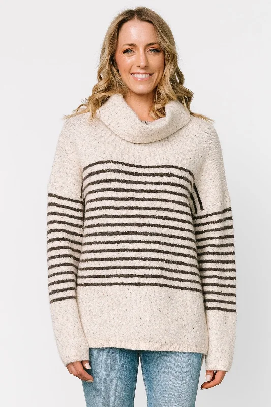 Pennington Turtleneck Sweater | Cream Multi Stripe Notch Collar Peter Pan Collar Cowl Neck Pennington Turtleneck Sweater | Cream Multi Stripe Notch Collar Peter Pan Collar Cowl Neck