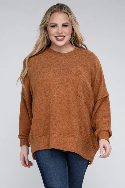 Zenana Plus Size Brushed Melange Drop Shoulder Sweater Cashmere Blend Cotton Blend Poly Blend Zenana Plus Size Brushed Melange Drop Shoulder Sweater Cashmere Blend Cotton Blend Poly Blend