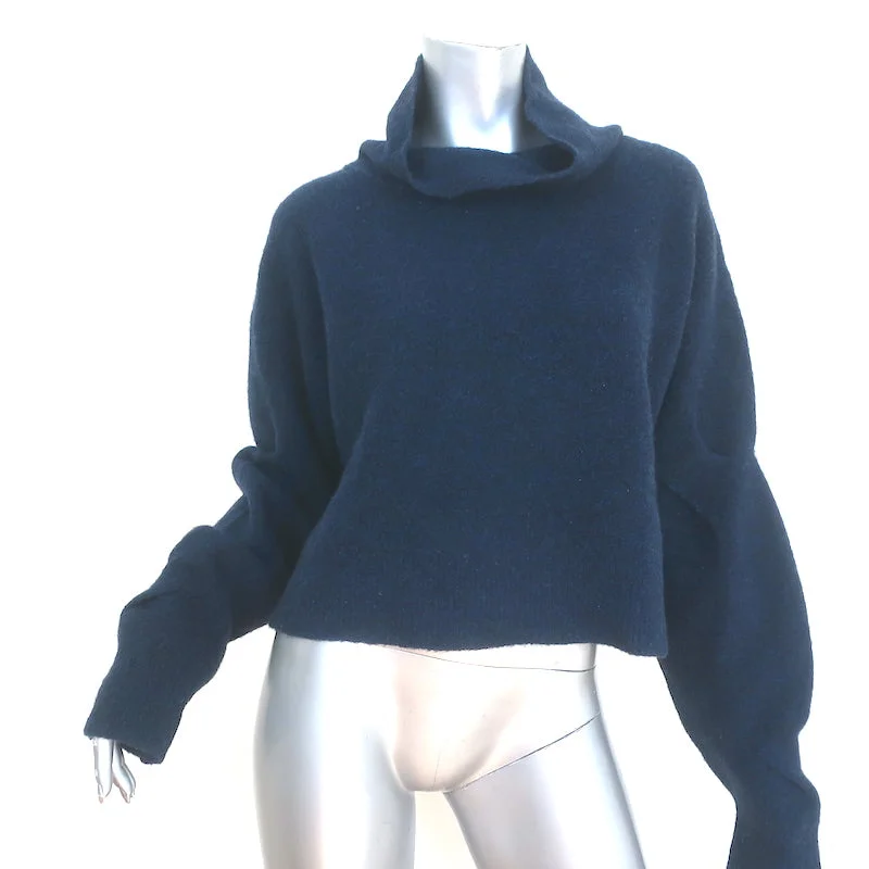 T by Alexander Wang Cowl Neck Cropped Sweater Navy Stretch Wool Size Large Neon Metallic Matte T by Alexander Wang Cowl Neck Cropped Sweater Navy Stretch Wool Size Large Neon Metallic Matte