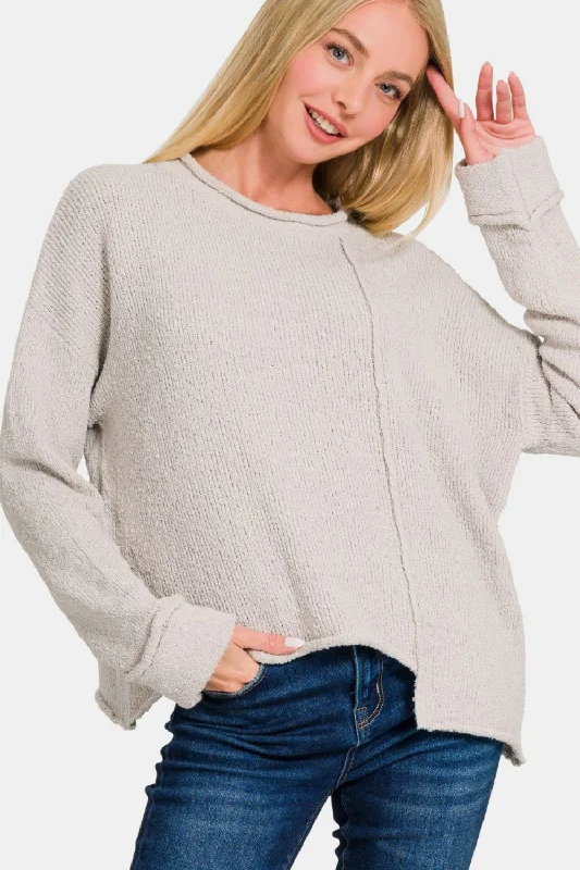 Zenana Asymmetric Hem Drop Shoulder Sweater Wool Fabric Cashmere Fabric Tweed Fabric Zenana Asymmetric Hem Drop Shoulder Sweater Wool Fabric Cashmere Fabric Tweed Fabric