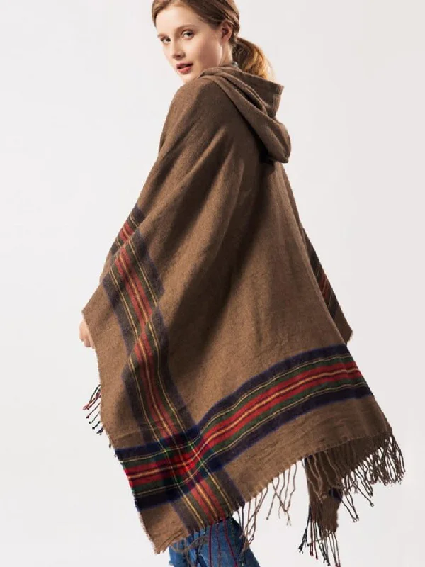 Ashoreshop Spring Beach Poncho Fringed Stripe Jacquard Knit hooded cloak Indoor and Outdoor Hoodie with Velcro Closure Adjustable Secure Ashoreshop Spring Beach Poncho Fringed Stripe Jacquard Knit hooded cloak Indoor and Outdoor Hoodie with Velcro Closure Adjustable Secure