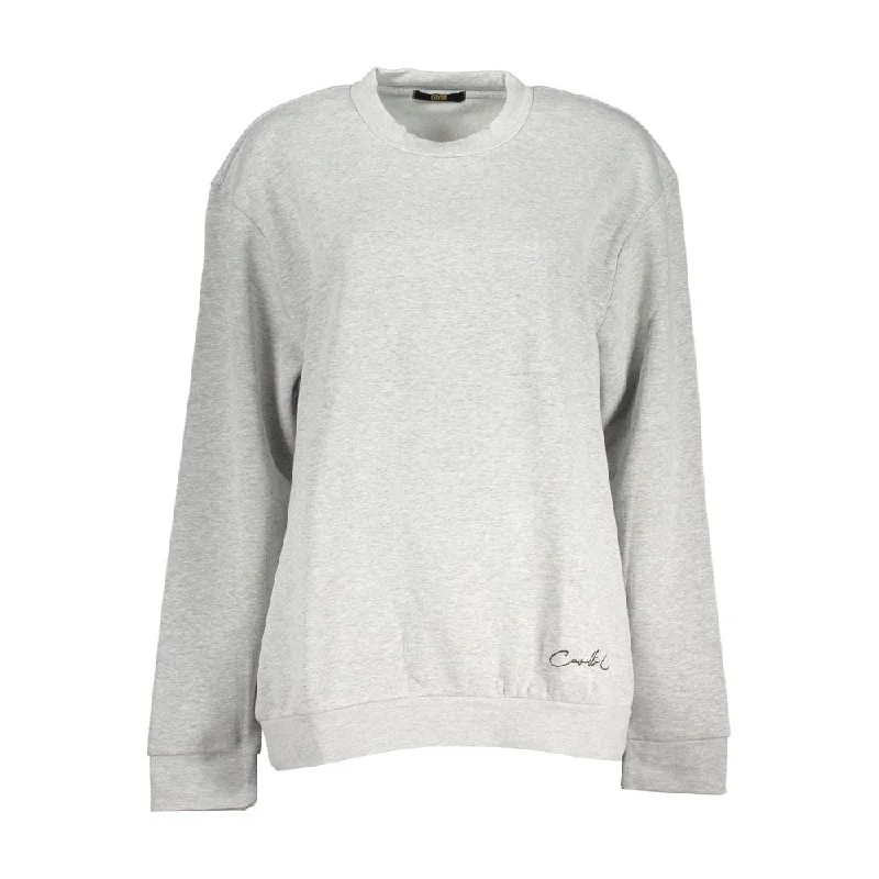 Cavalli Class Chic Gray Embroidered Crew Neck Sweatshirt Hoodie with Double Zipper Versatile Adjustable Cavalli Class Chic Gray Embroidered Crew Neck Sweatshirt Hoodie with Double Zipper Versatile Adjustable