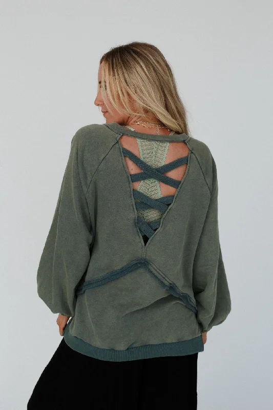 Crossed Paths Sweatshirt - Olive Hoodie with Hood Adjustable Protection