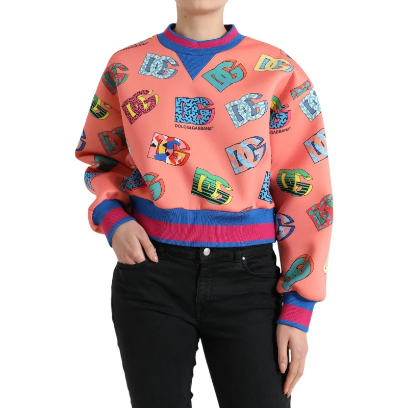 Dolce & Gabbana Salmon Pink Crew Neck Logo Sweatshirt Hoodie with Tied Waist Feminine Flattering Dolce & Gabbana Salmon Pink Crew Neck Logo Sweatshirt Hoodie with Tied Waist Feminine Flattering