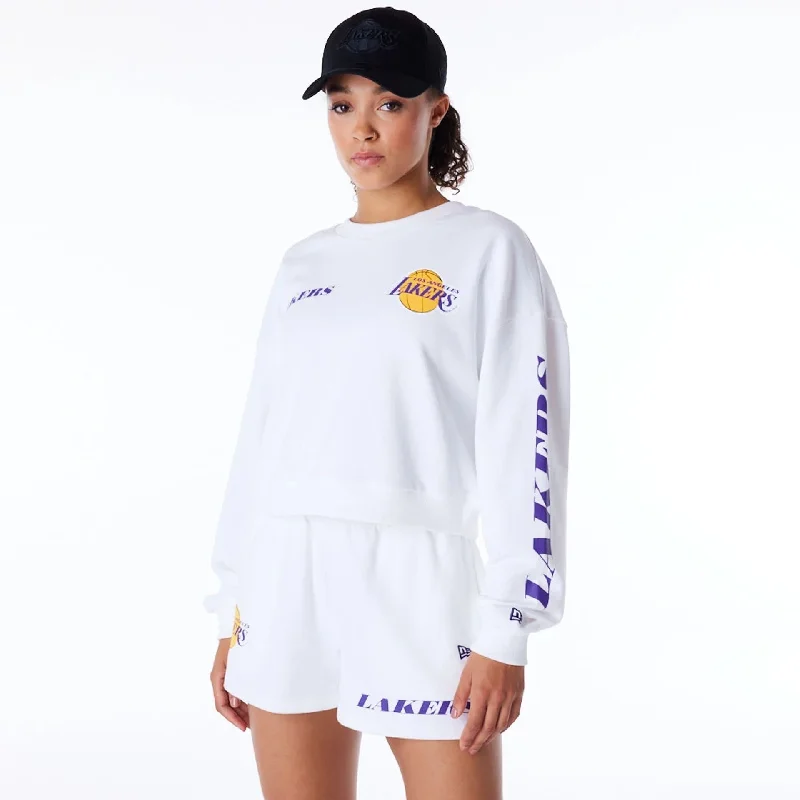 LA Lakers Womens NBA Wordmark White Crop Crew Neck Sweatshirt Hoodie with Crew Neck Simple Timeless LA Lakers Womens NBA Wordmark White Crop Crew Neck Sweatshirt Hoodie with Crew Neck Simple Timeless