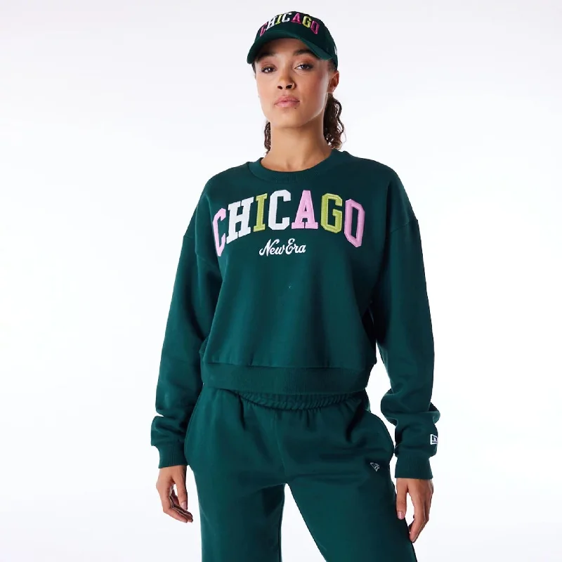 New Era Infill Dark Green Crop Crew Neck Sweatshirt Hoodie with Hem Patch Decorative Personalized New Era Infill Dark Green Crop Crew Neck Sweatshirt Hoodie with Hem Patch Decorative Personalized