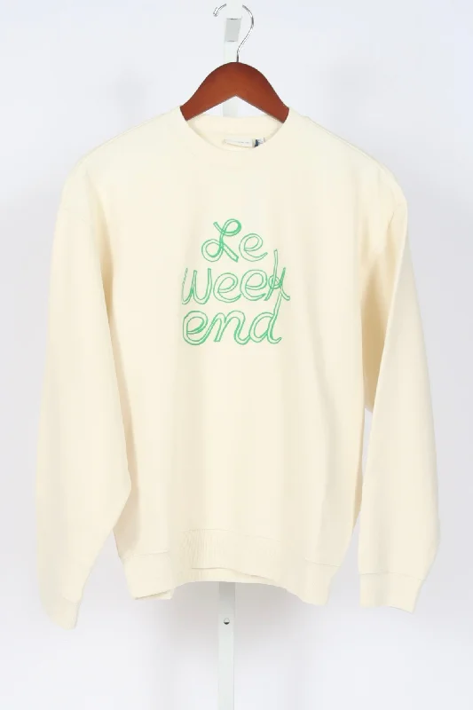 Oversized Sweatshirt - Le Weekend - Cream Hoodie with Zipper Placket Modern Functional Oversized Sweatshirt - Le Weekend - Cream Hoodie with Zipper Placket Modern Functional