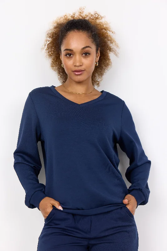 Soya Concept Banu V-Neck Sweatshirt Hoodie with Pattern Geometric Abstract