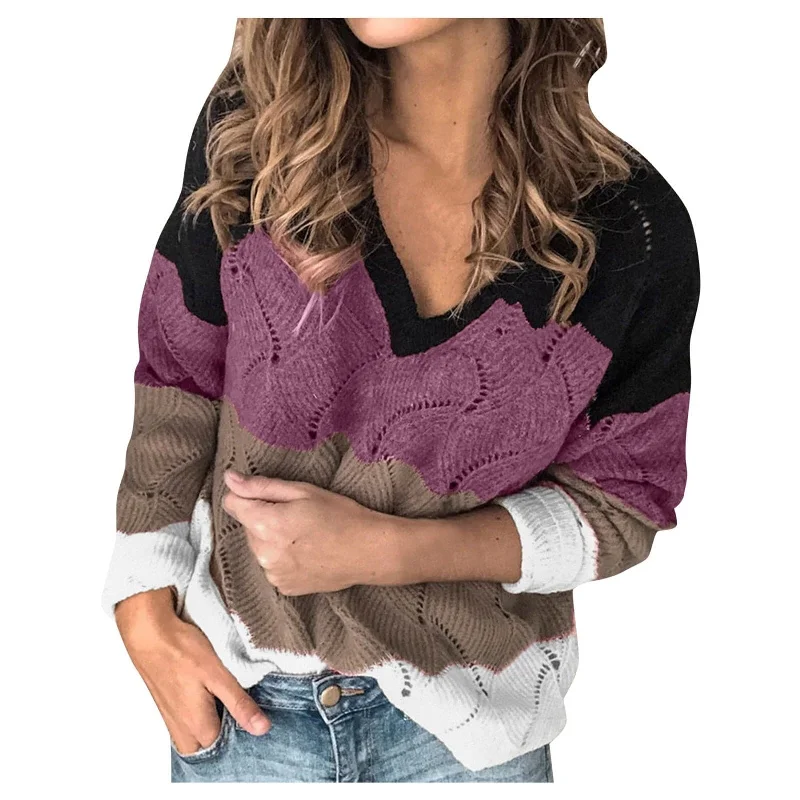 DressBetty - Women Color Block Stripe V-Neck Sweater Long Sleeve Knit Pullover Women FallWinter Fashion Sweatshirt Top Sweater Tops Hoodie with Neon Bright Vibrant DressBetty - Women Color Block Stripe V-Neck Sweater Long Sleeve Knit Pullover Women FallWinter Fashion Sweatshirt Top Sweater Tops Hoodie with Neon Bright Vibrant