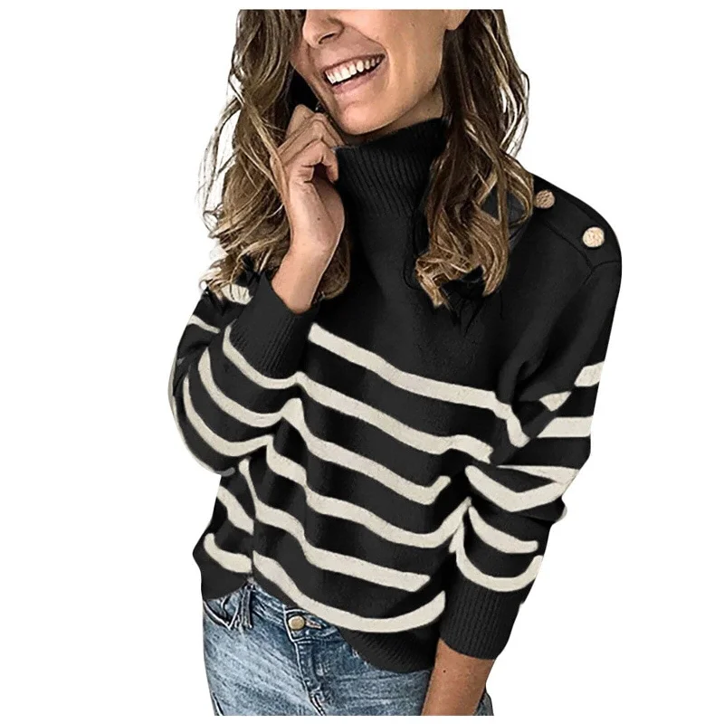 DressBetty - Women Color-Blocking Striped Turtleneck Sweater Long Sleeve Knit Pullover Women FallWinter Fashion Sweatshirt Sweater Tops Hoodie with Double Zipper Versatile Adjustable DressBetty - Women Color-Blocking Striped Turtleneck Sweater Long Sleeve Knit Pullover Women FallWinter Fashion Sweatshirt Sweater Tops Hoodie with Double Zipper Versatile Adjustable