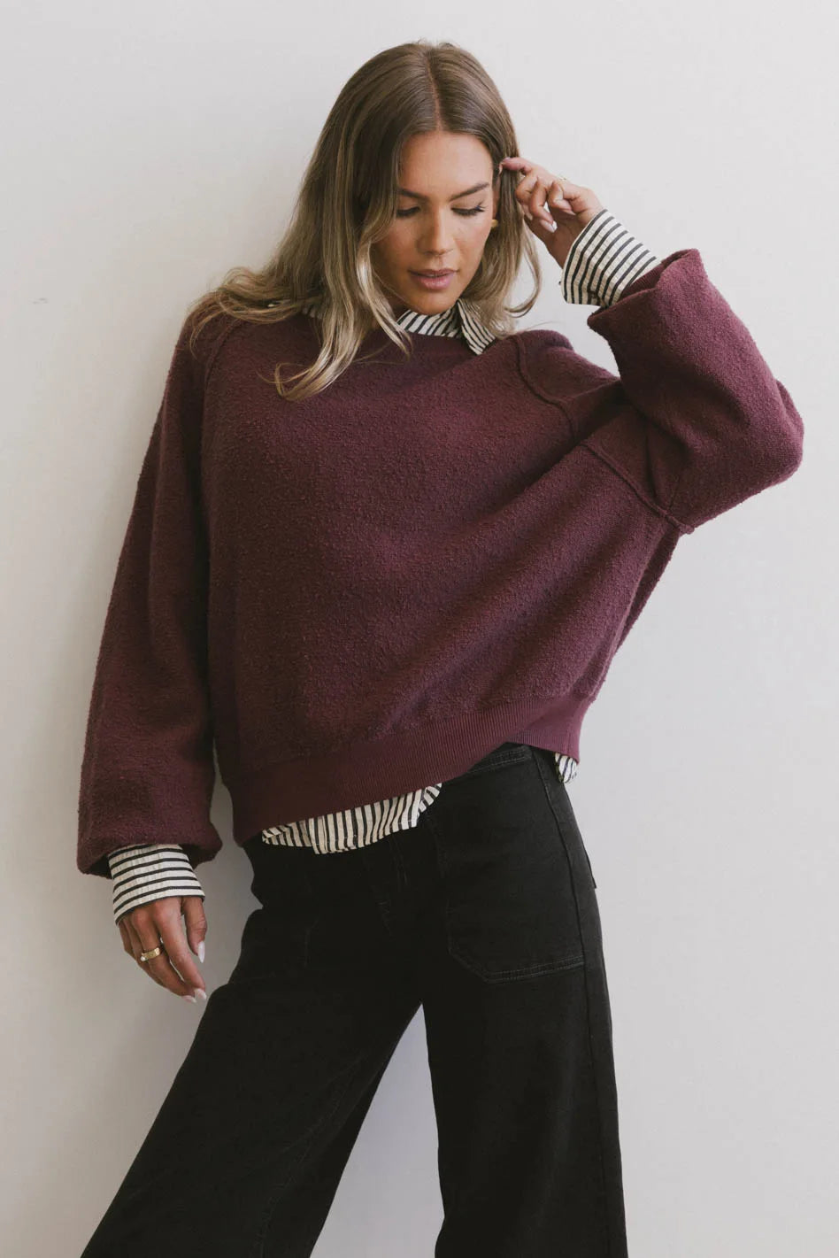 Annaleah Textured Sweatshirt in Burgundy - FINAL SALE Hoodie with Tie-Dye Psychedelic Retro Annaleah Textured Sweatshirt in Burgundy - FINAL SALE Hoodie with Tie-Dye Psychedelic Retro