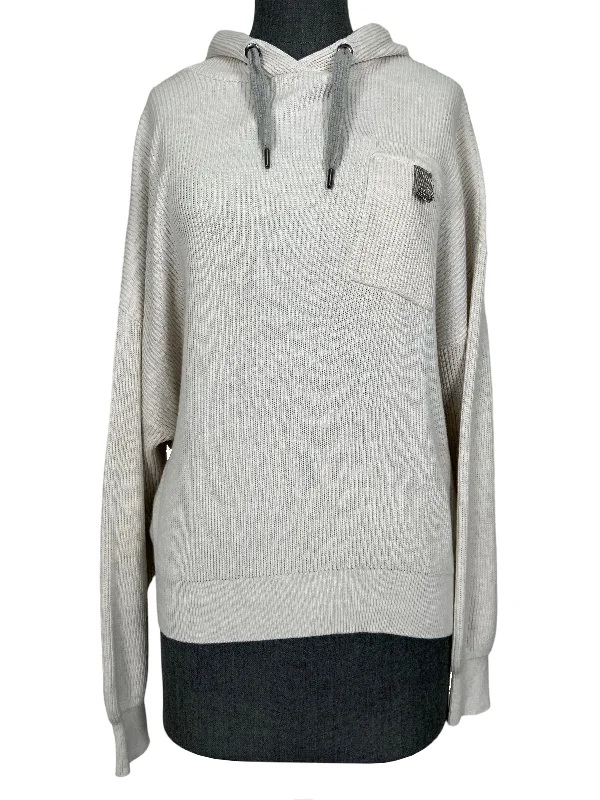 BRUNELLO CUCINELLI Monili-Loop English Rib Hoodie Size M Hoodie with Batwing Sleeves Loose Dramatic BRUNELLO CUCINELLI Monili-Loop English Rib Hoodie Size M Hoodie with Batwing Sleeves Loose Dramatic
