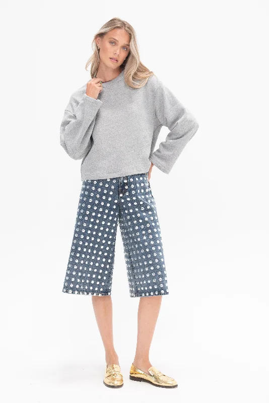 Short Sweatshirt, Light Grey Melange Hoodie with Turtle Neck Cozy Winter