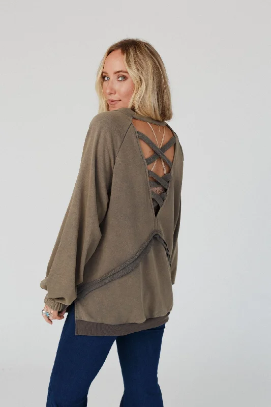 Crossed Paths Sweatshirt - Dusty Charcoal Hoodie with Crew Neck Simple Timeless
