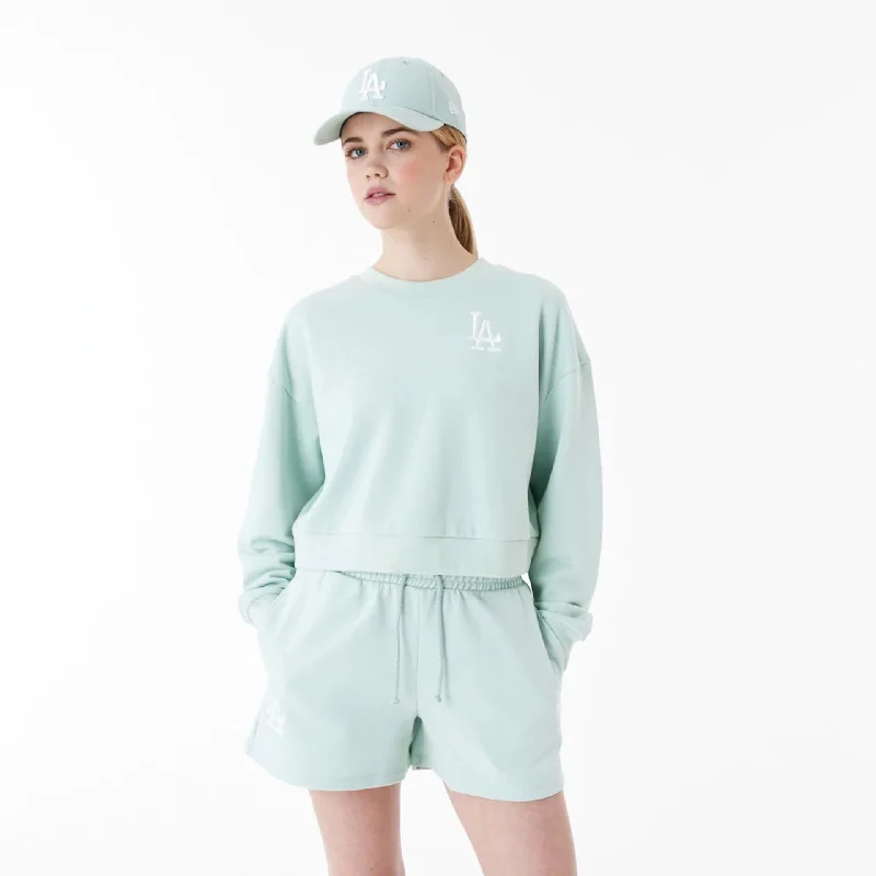 LA Dodgers MLB Lifestyle Mint Womens Crop Crew Neck Sweatshirt Hoodie with Hem Drawcord Adjustable Customizable LA Dodgers MLB Lifestyle Mint Womens Crop Crew Neck Sweatshirt Hoodie with Hem Drawcord Adjustable Customizable