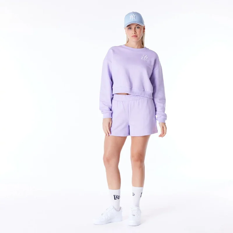 New York Yankees Womens MLB League Essential Pastel Purple Crop Crew Neck Sweatshirt Hoodie with High Neck Warm Protective New York Yankees Womens MLB League Essential Pastel Purple Crop Crew Neck Sweatshirt Hoodie with High Neck Warm Protective