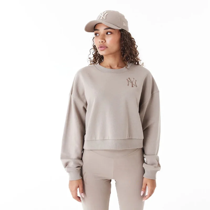 New York Yankees Womens MLB Lifestyle Brown Crop Crew Neck Sweatshirt Hoodie with Hood Adjustable Protection New York Yankees Womens MLB Lifestyle Brown Crop Crew Neck Sweatshirt Hoodie with Hood Adjustable Protection
