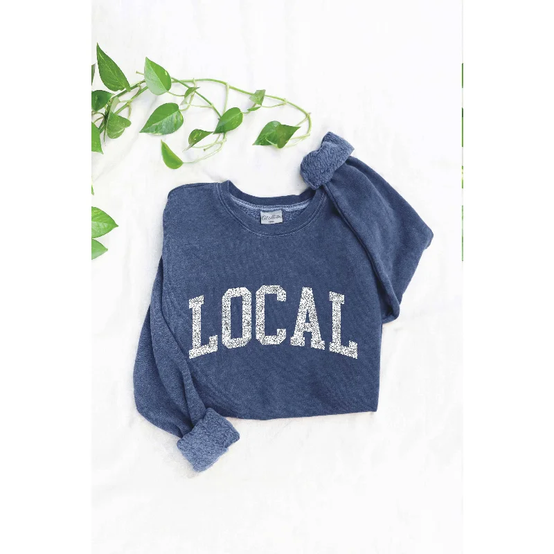 LOCAL Mineral Washed Graphic Sweatshirt | Dusty Blue Hoodie with Oversized Fit Loose Comfortable LOCAL Mineral Washed Graphic Sweatshirt | Dusty Blue Hoodie with Oversized Fit Loose Comfortable