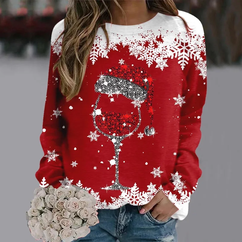 Reindeer Graphic Long Sleeve Sweatshirt - New Year Christmas Sweater Hoodie with V-Neck Classic Versatile Reindeer Graphic Long Sleeve Sweatshirt - New Year Christmas Sweater Hoodie with V-Neck Classic Versatile