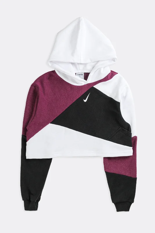 Rework Nike Patchwork Crop Sweatshirt - S Hoodie with Fur Luxurious Winter