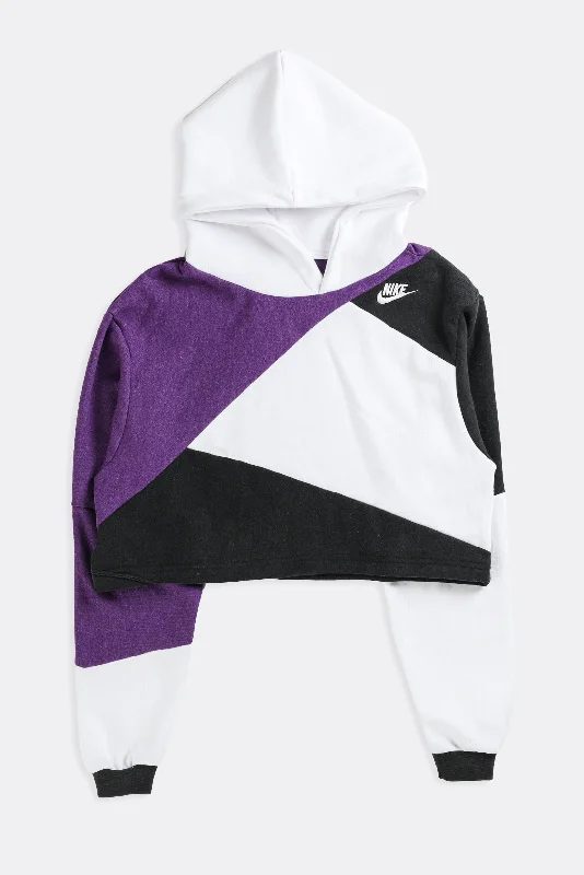 Rework Nike Patchwork Crop Sweatshirt - S Hoodie with Ribbed Hem Stretchable Secure