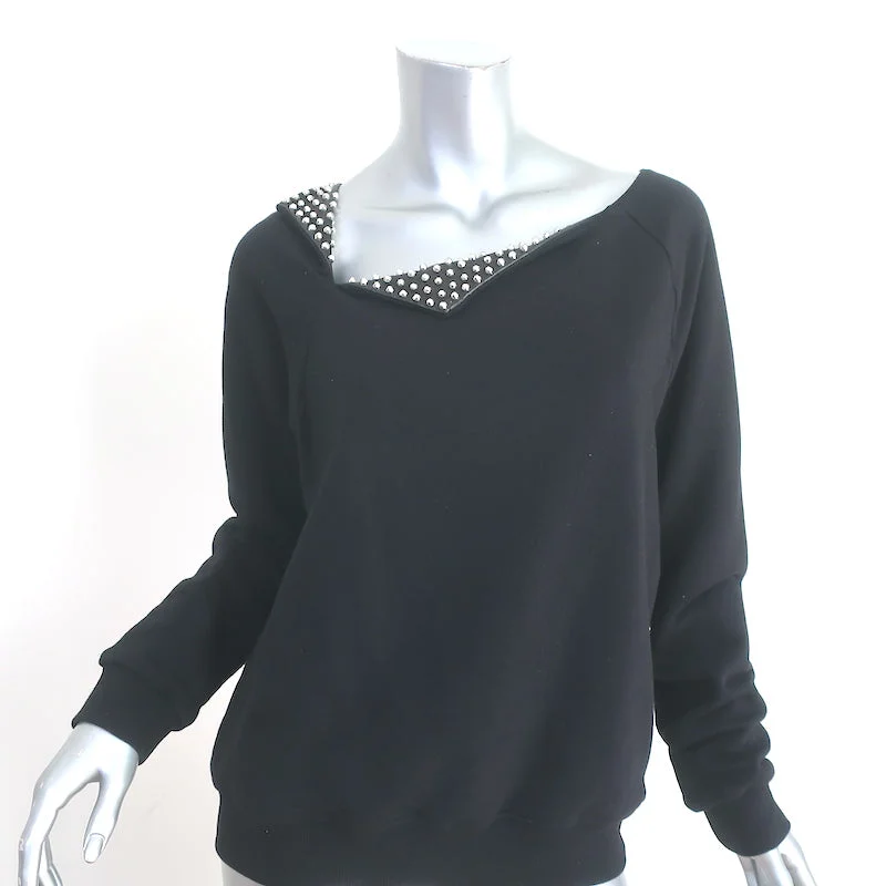 Saint Laurent Studded Leather Detail Sweatshirt Black Cotton Size Large Hoodie with Hem Ribbing Snug Secure Saint Laurent Studded Leather Detail Sweatshirt Black Cotton Size Large Hoodie with Hem Ribbing Snug Secure