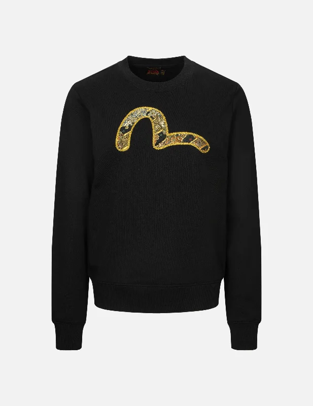 Seagull Brocade Appliqué and Logo Embroidery Regular Fit Sweatshirt Hoodie with Earth Tones Natural Calm Seagull Brocade Appliqué and Logo Embroidery Regular Fit Sweatshirt Hoodie with Earth Tones Natural Calm