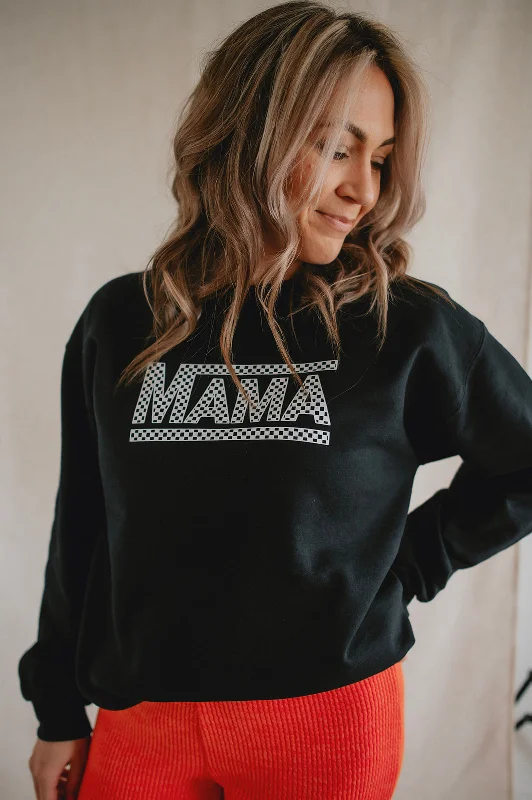 The Mama Checkerboard Sweatshirt Hoodie with Front Slit Layering Stylish